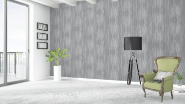 Modern parlak iç. 3D render