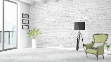 Modern parlak iç. 3D render