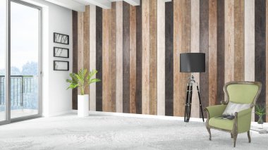 Modern parlak iç. 3D render