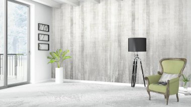 Modern parlak iç. 3D render