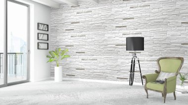 Modern parlak iç. 3D render