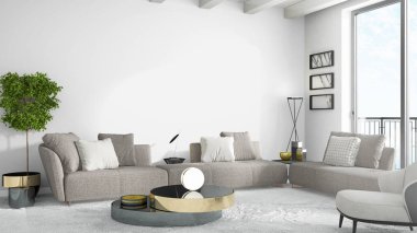 Modern parlak iç. 3D render