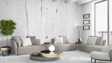 Modern parlak iç. 3D render