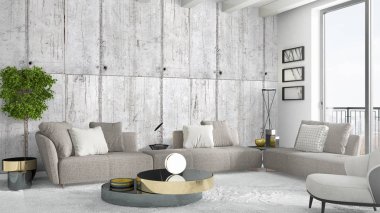 Modern parlak iç. 3D render