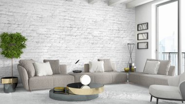 Modern parlak iç. 3D render