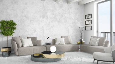 Modern parlak iç. 3D render