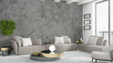 Modern parlak iç. 3D render