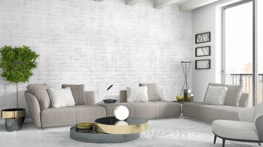 Modern parlak iç. 3D render