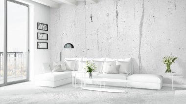 Modern parlak iç. 3D render