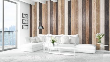 Modern parlak iç. 3D render