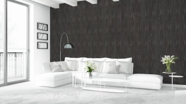 Modern parlak iç. 3D render