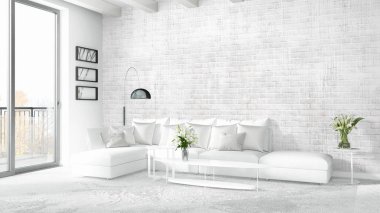 Modern parlak iç. 3D render