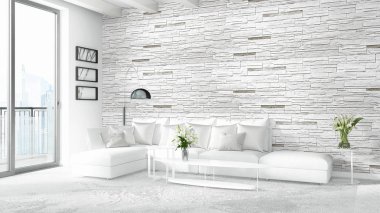 Modern parlak iç. 3D render
