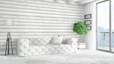 Modern parlak iç. 3D render