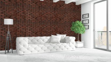 Modern parlak iç. 3D render