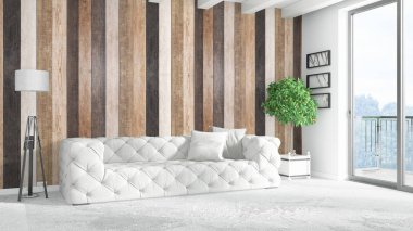 Modern parlak iç. 3D render