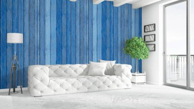 Modern parlak iç. 3D render