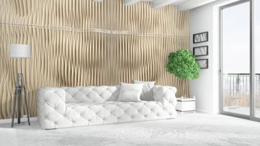 Modern parlak iç. 3D render