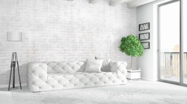 Modern parlak iç. 3D render