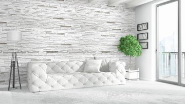 Modern parlak iç. 3D render