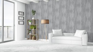 Modern parlak iç. 3D render