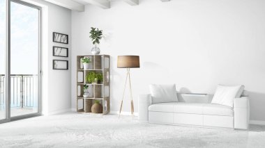 Modern parlak iç. 3D render