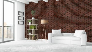 Modern parlak iç. 3D render