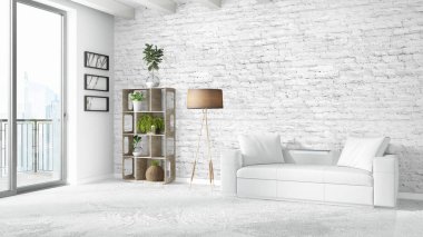 Modern parlak iç. 3D render