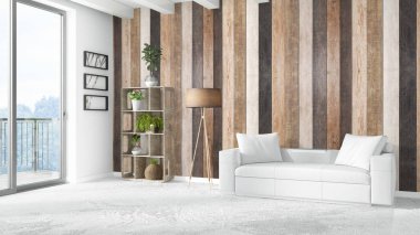 Modern parlak iç. 3D render