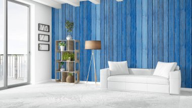 Modern parlak iç. 3D render