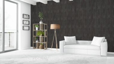 Modern parlak iç. 3D render