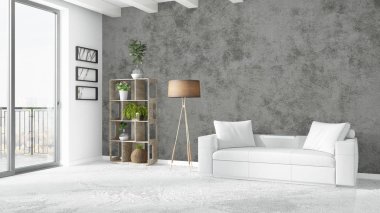 Modern parlak iç. 3D render