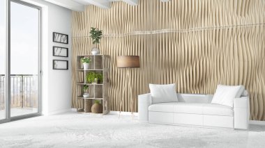 Modern parlak iç. 3D render