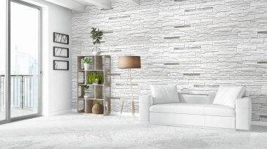 Modern parlak iç. 3D render