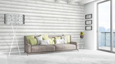 Modern parlak iç. 3D render