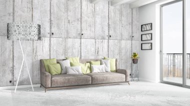 Modern parlak iç. 3D render