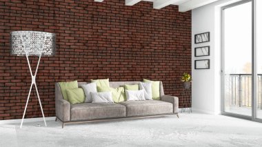 Modern parlak iç. 3D render