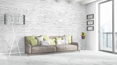 Modern parlak iç. 3D render