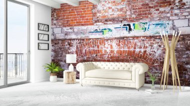 Modern parlak iç. 3D render