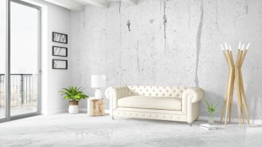 Modern parlak iç. 3D render