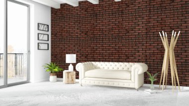 Modern parlak iç. 3D render