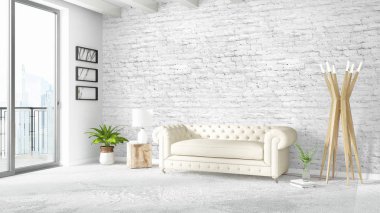 Modern parlak iç. 3D render