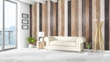 Modern parlak iç. 3D render