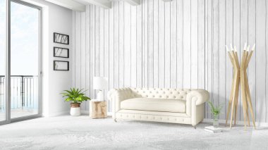 Modern parlak iç. 3D render