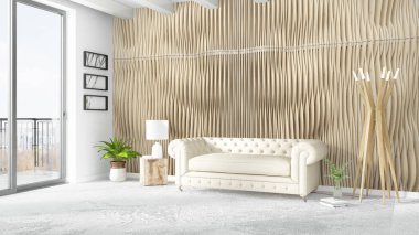 Modern parlak iç. 3D render