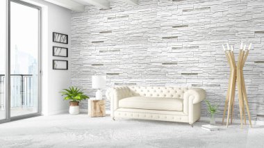 Modern parlak iç. 3D render