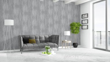 Modern parlak iç. 3D render