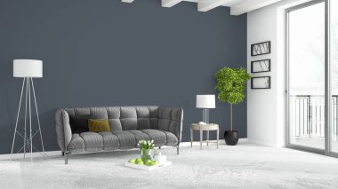 Modern parlak iç. 3D render