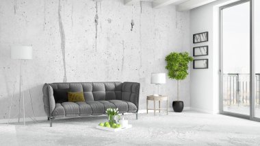 Modern parlak iç. 3D render