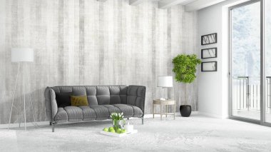 Modern parlak iç. 3D render